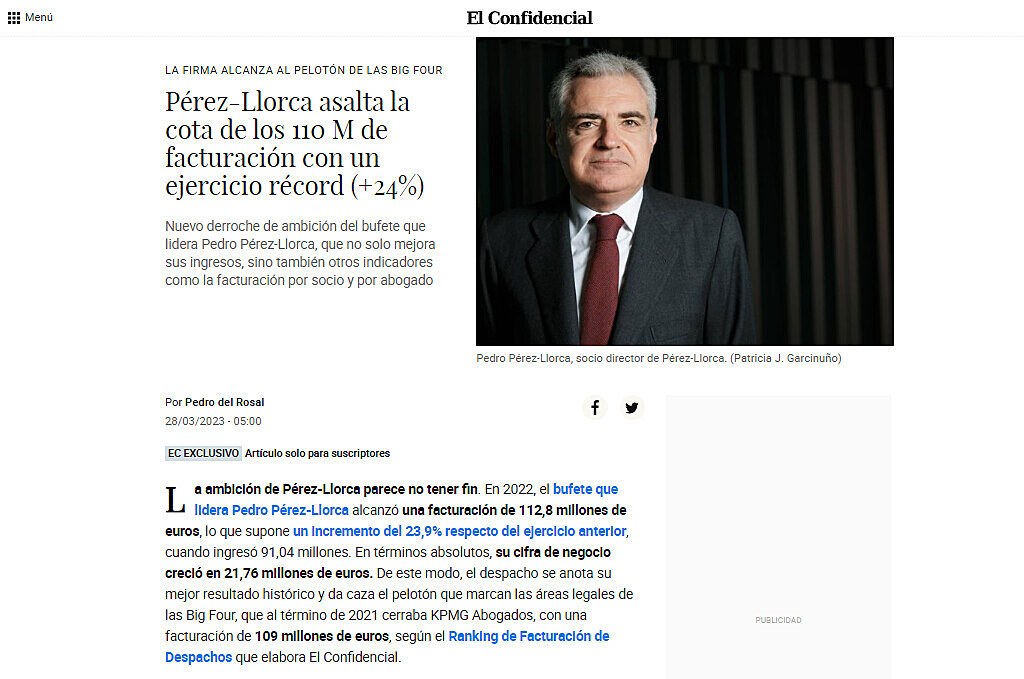 Prez-Llorca asalta la cota de los 110 M de facturacin con un ejercicio rcord (+24%)